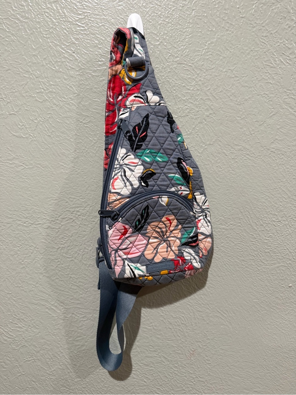 Vera Bradley Quilted Floral Sling Bag - Gray Floral EUC Clean